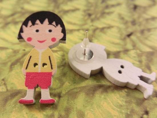 Preview: Männchen Junge Knopf Ohrstecker Holz Natur Button